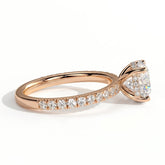 Round lab-grown diamond halo engagement ring in 18K (750) rose gold, detail view 