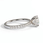 Round lab-grown diamond halo engagement ring in 950 platinum, detail view 