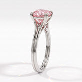 Fancy Vivid Pink cushion lab-grown diamond split shank ring in 14K (585) white gold, side profile 