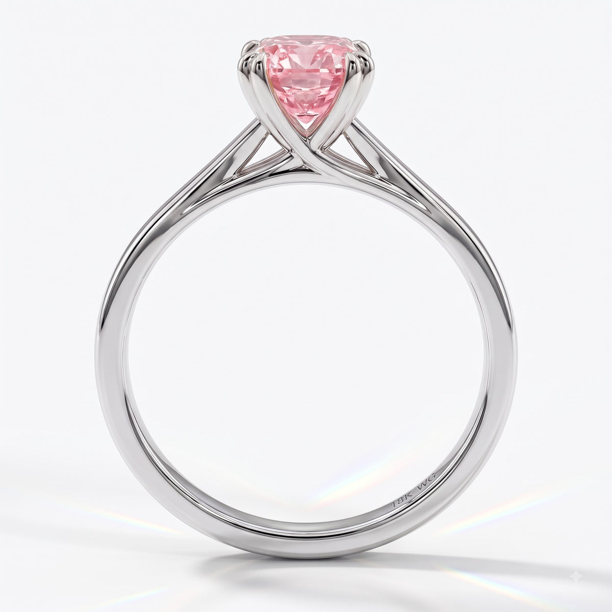 Fancy Vivid Pink cushion lab-grown diamond split shank ring in 950 platinum, front view 