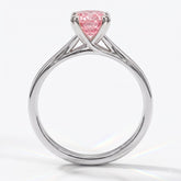 Fancy Vivid Pink cushion lab-grown diamond split shank ring in 950 platinum, front view 