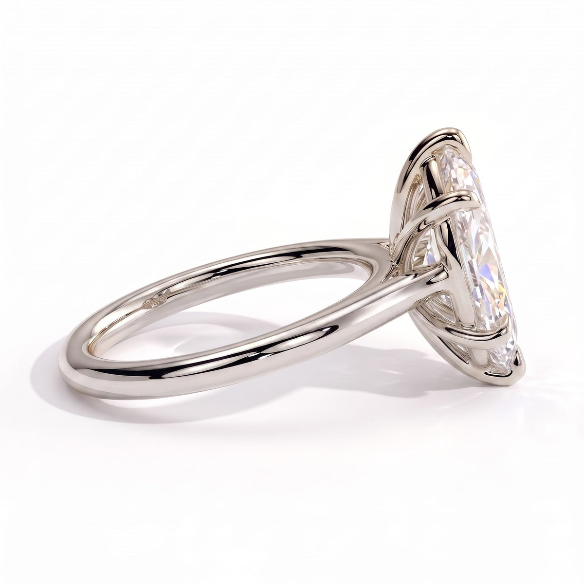 Marquise lab-grown diamond solitaire engagement ring in 950 platinum, detail view 