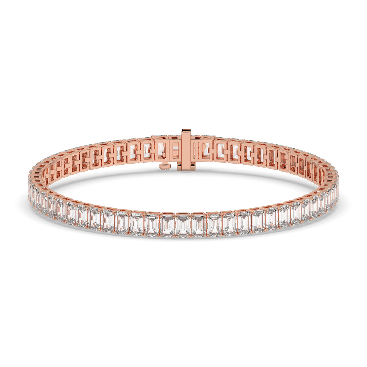 Gwen Tennisarmband mit Labordiamanten im Smaragdschliff aus 585 Roségold, Vorderansicht 