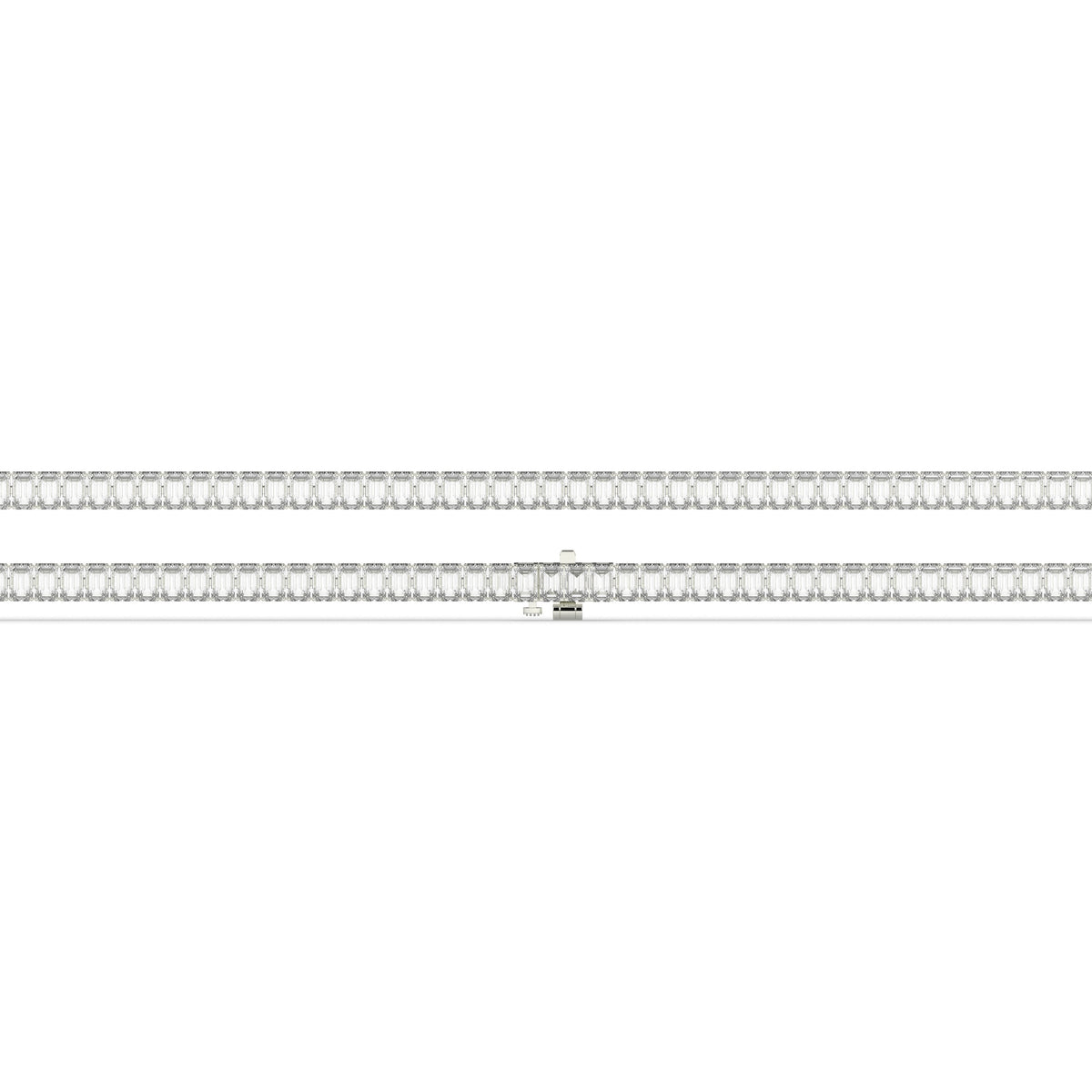Gwen Tennisarmband mit Labordiamanten im Smaragdschliff aus 585 Weißgold, flach liegend, volle Länge 