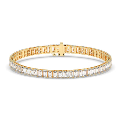 Gwen Tennisarmband mit Labordiamanten im Smaragdschliff aus 585 Gelbgold, Vorderansicht 