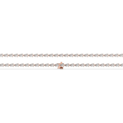 Hermine Tennisarmband mit Labordiamanten im Tropfenschliff aus 585 Roségold, flach liegend, volle Länge 