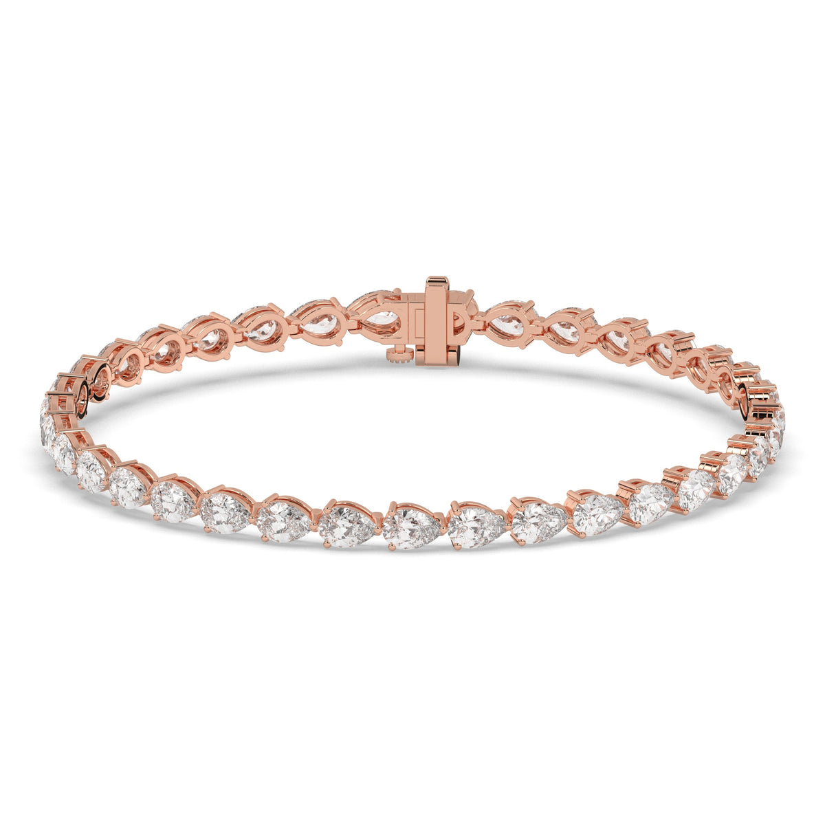 Hermine Tennisarmband mit Labordiamanten im Tropfenschliff aus 585 Roségold, Vorderansicht 