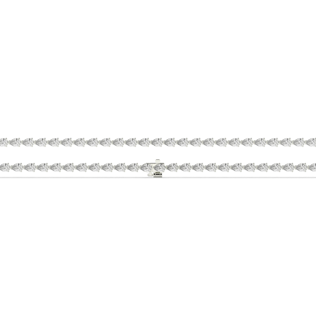 Hermine Tennisarmband mit Labordiamanten im Tropfenschliff aus 585 Weißgold, flach liegend, volle Länge 