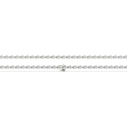 Hermine Tennisarmband mit Labordiamanten im Tropfenschliff aus 585 Weißgold, flach liegend, volle Länge 
