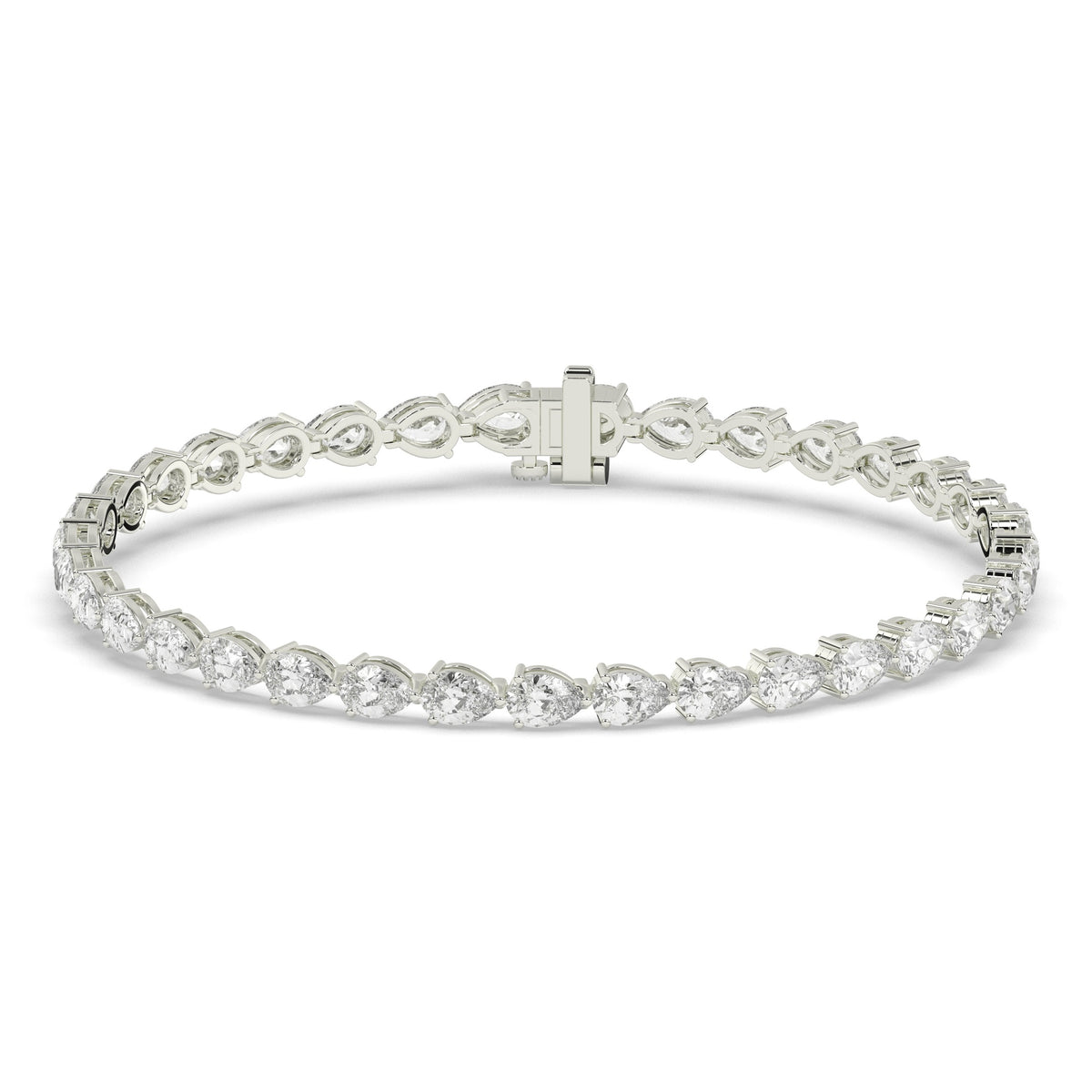 Hermine Tennisarmband mit Labordiamanten im Tropfenschliff aus 585 Weißgold, Vorderansicht 