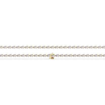 Hermine Tennisarmband mit Labordiamanten im Tropfenschliff aus 585 Gelbgold, flach liegend, volle Länge 