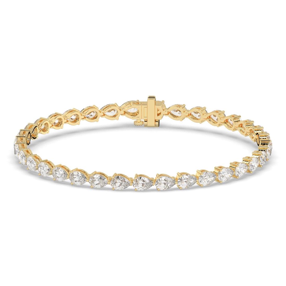Hermine Tennisarmband mit Labordiamanten im Tropfenschliff aus 585 Gelbgold, Vorderansicht 