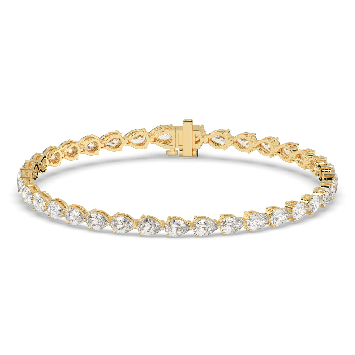 Hermine Tennisarmband mit Labordiamanten im Tropfenschliff aus 585 Gelbgold, Vorderansicht 