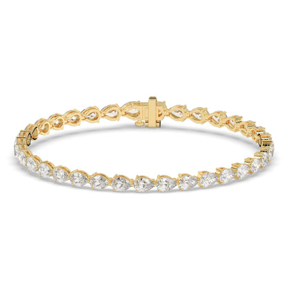 Hermine Tennisarmband mit Labordiamanten im Tropfenschliff aus 585 Gelbgold, Vorderansicht 