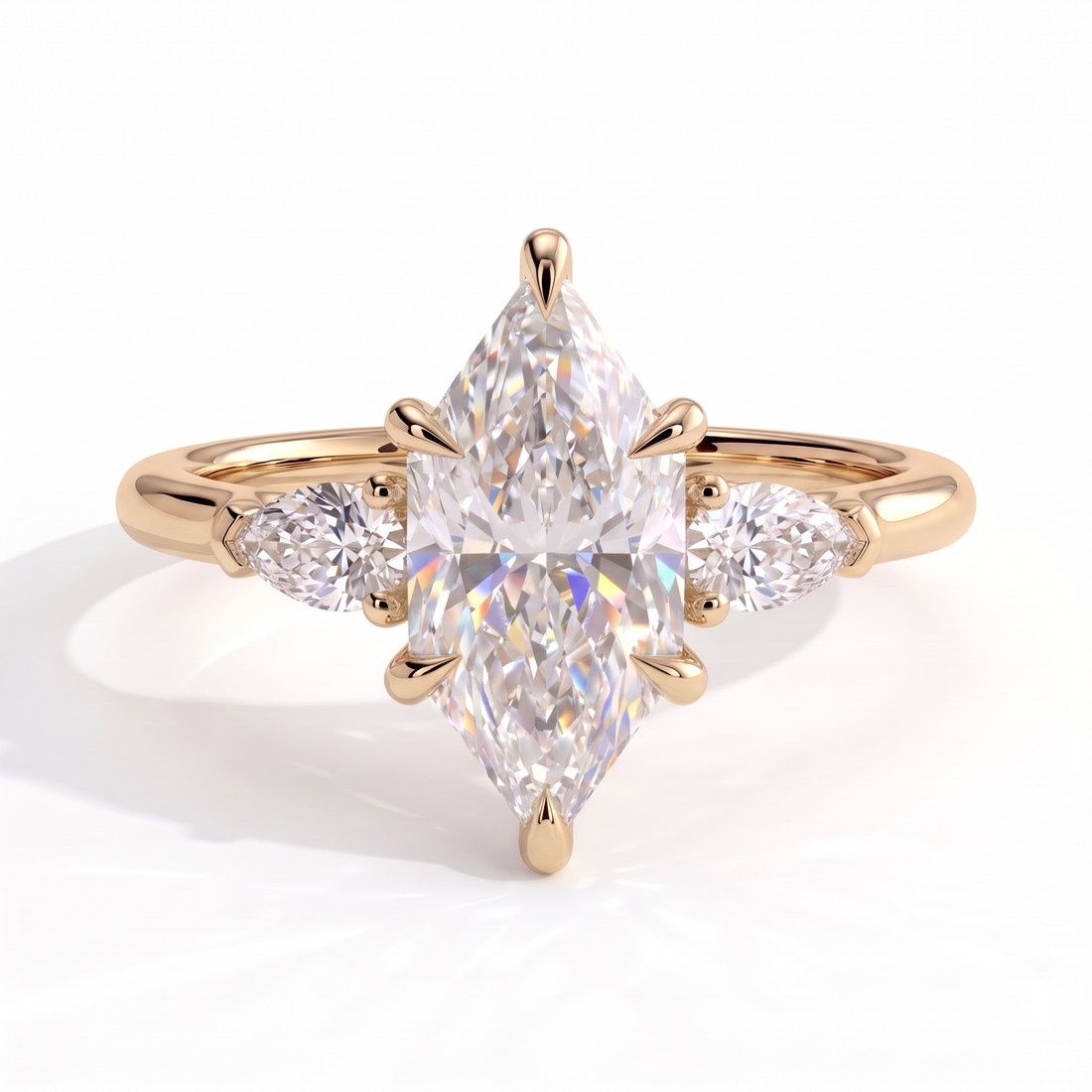 Eudora Dutch Marquise Three Stone Ring 585 Yellow Gold front 