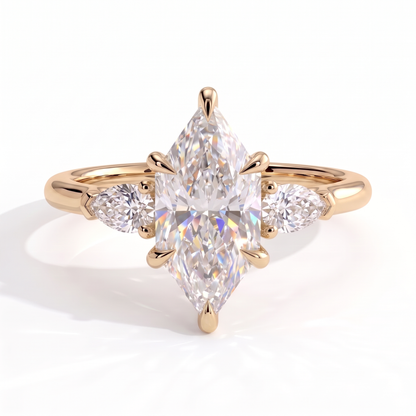 Eudora Dutch Marquise Three Stone Ring 585 Yellow Gold front 