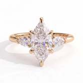 Eudora Dutch Marquise Three Stone Ring 750 Yellow Gold front 