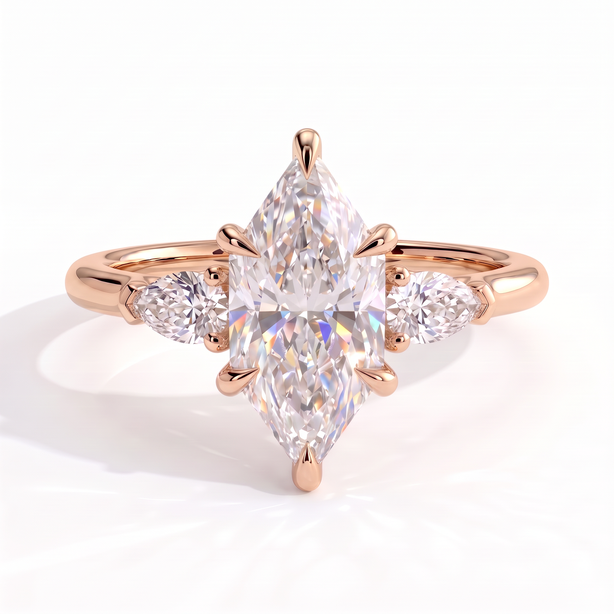 Eudora Dutch Marquise Three Stone Ring 585 Rose Gold front 