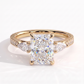 Ariadne Radiant Three Stone Ring 750 Yellow Gold front 