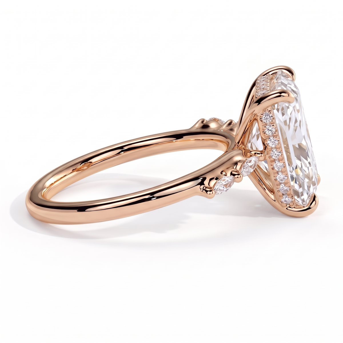 Galene Radiant Hidden Halo Ring 585 Rose Gold side view 