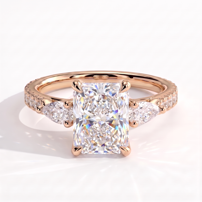 Ariadne Radiant Three Stone Ring 750 Rose Gold front 