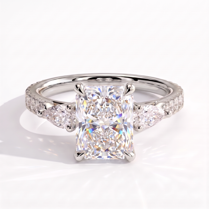 Ariadne Radiant Three Stone Ring 750 White Gold front 
