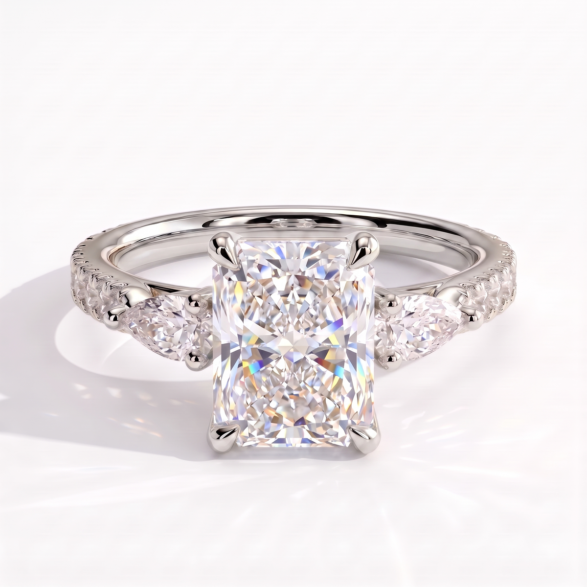 Ariadne Radiant Three Stone Ring 585 White Gold front 