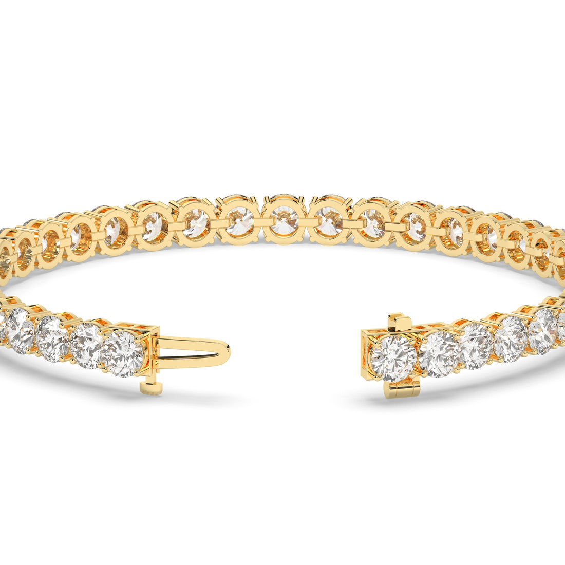 Ilona Tennisarmband mit Labordiamanten im Brillantschliff aus 585 Gelbgold, Verschluss geöffnet, Detailansicht 
