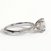 Round lab-grown diamond halo engagement ring in 18K (750) white gold, detail view 