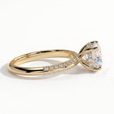 Round lab-grown diamond halo engagement ring in 18K (750) yellow gold, detail view 