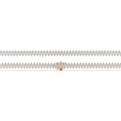 Imke Tennisarmband mit Labordiamanten im Marquiseschliff (schräg gesetzt) aus 585 Roségold, flach liegend, volle Länge 