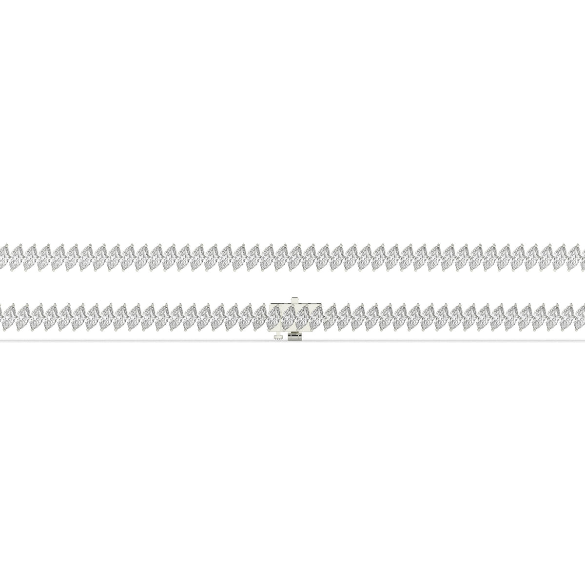 Imke Tennisarmband mit Labordiamanten im Marquiseschliff (schräg gesetzt) aus 585 Weißgold, flach liegend, volle Länge 
