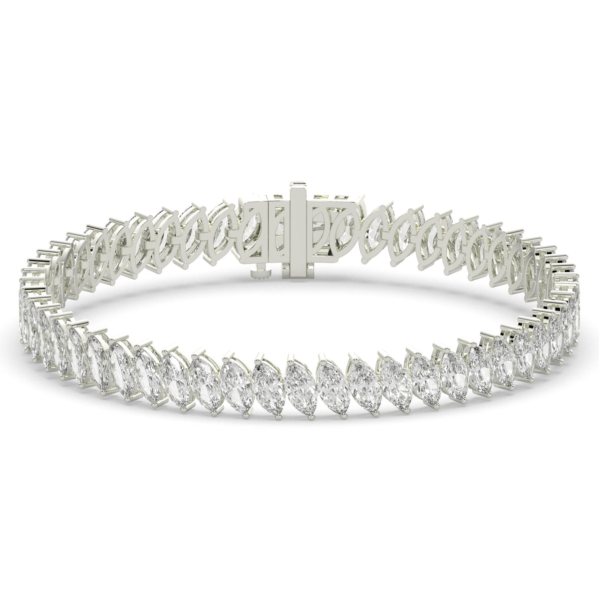 Imke Tennisarmband mit Labordiamanten im Marquiseschliff (schräg gesetzt) aus 585 Weißgold, Vorderansicht 