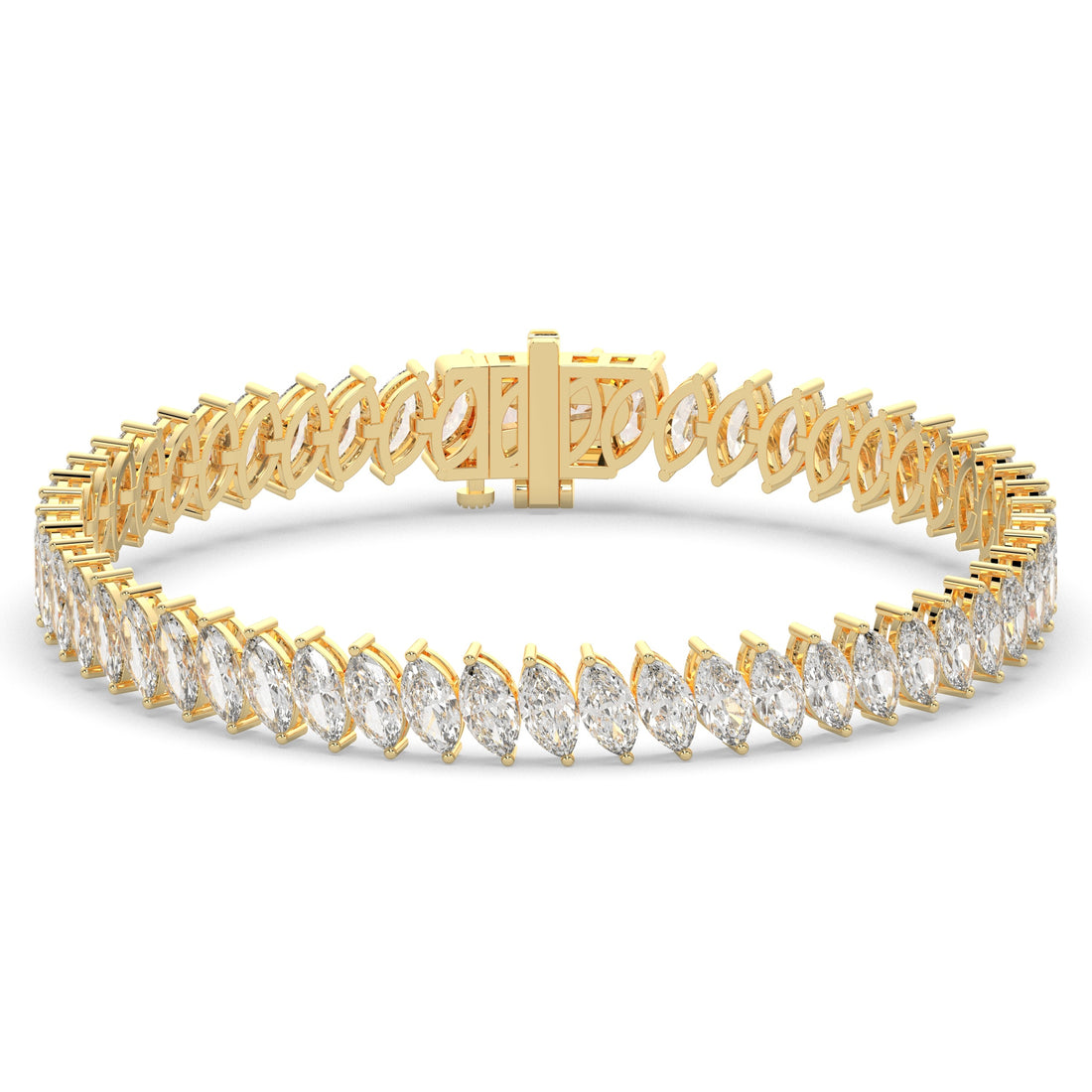 Imke Tennisarmband mit Labordiamanten im Marquiseschliff (schräg gesetzt) aus 585 Gelbgold, Vorderansicht 