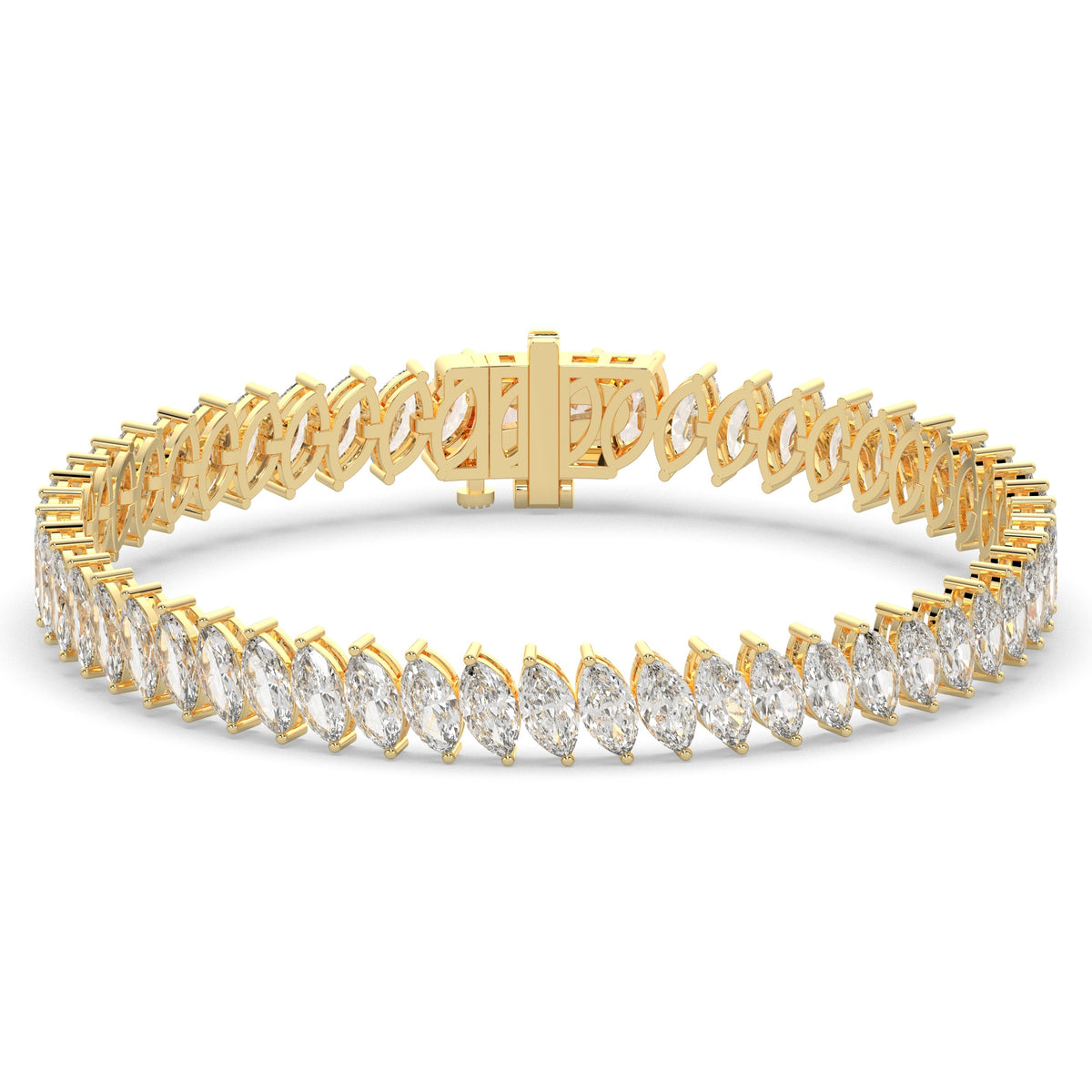 Imke Tennisarmband mit Labordiamanten im Marquiseschliff (schräg gesetzt) aus 585 Gelbgold, Vorderansicht 