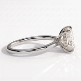 Elongated Cushion lab-grown diamond halo engagement ring in 14K (585) white gold, detail view 