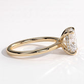 Elongated Cushion lab-grown diamond halo engagement ring in 14K (585) yellow gold, detail view 