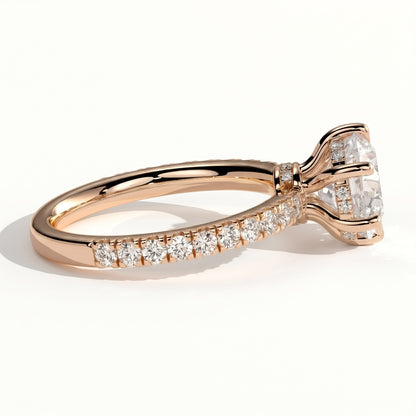 Round lab-grown diamond halo engagement ring in 18K (750) rose gold, detail view 
