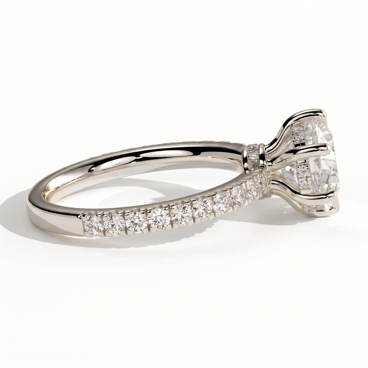 Round lab-grown diamond halo engagement ring in 950 platinum, detail view 