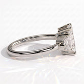 Radiant lab-grown diamond three-stone engagement ring in 950 platinum, detail view 