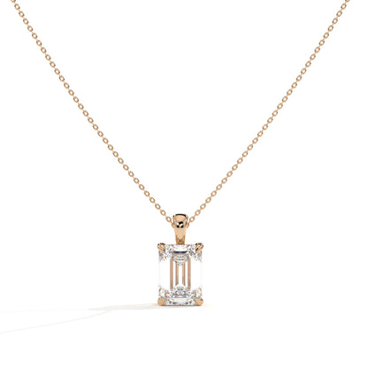 Isaura Solitär-Halskette mit Labordiamanten im Smaragdschliff aus 585 Roségold, Vorderansicht 
