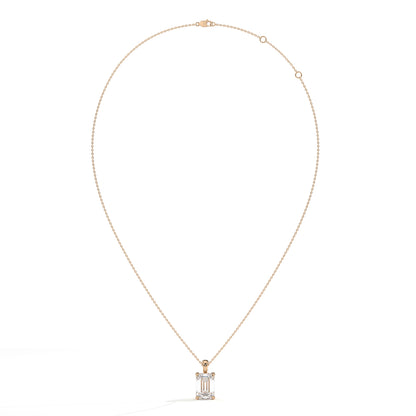 Isaura Solitär-Halskette mit Labordiamanten im Smaragdschliff aus 585 Roségold, Ansicht der ganzen Kette 