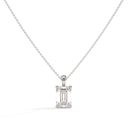Isaura Solitär-Halskette mit Labordiamanten im Smaragdschliff aus 585 Weißgold, Vorderansicht 