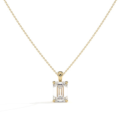 Isaura Solitär-Halskette mit Labordiamanten im Smaragdschliff aus 585 Gelbgold, Vorderansicht 