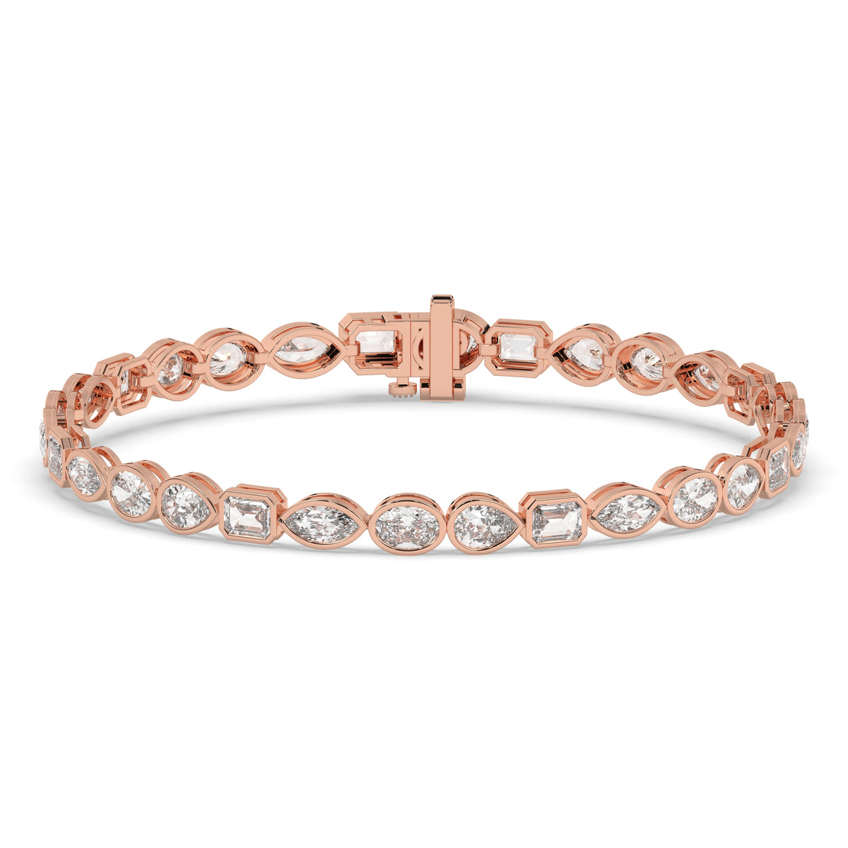 Jana Tennisarmband mit Labordiamanten in verschiedenen Formen mit Zargenfassung aus 585 Roségold, Vorderansicht 
