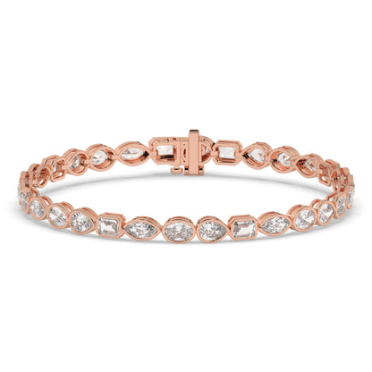 Jana Tennisarmband mit Labordiamanten in verschiedenen Formen mit Zargenfassung aus 585 Roségold, Vorderansicht 