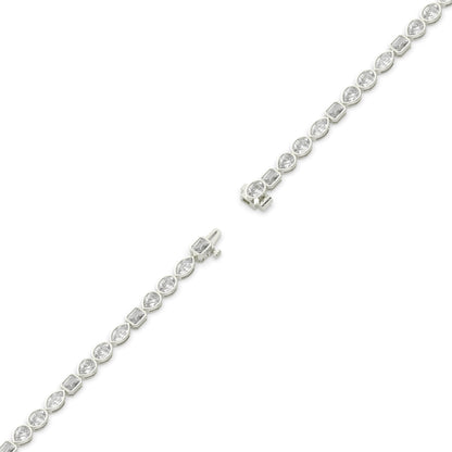 Jana Tennisarmband mit Labordiamanten in verschiedenen Formen mit Zargenfassung aus 585 Weißgold, volle Länge, Diagonalansicht 