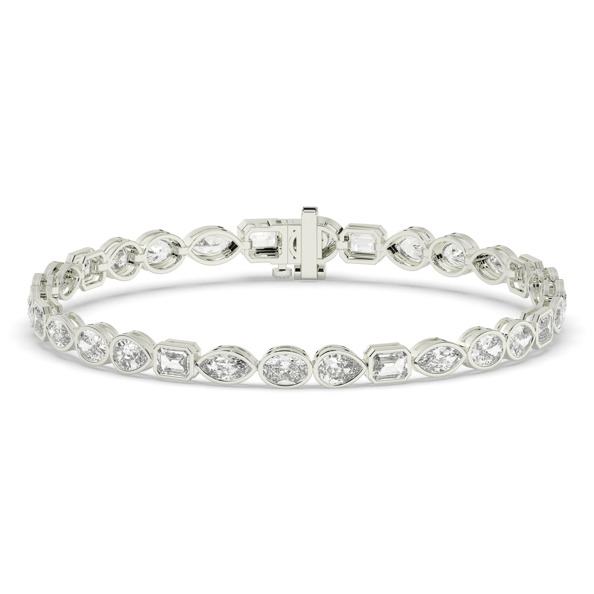 Jana Tennisarmband mit Labordiamanten in verschiedenen Formen mit Zargenfassung aus 585 Weißgold, Vorderansicht 