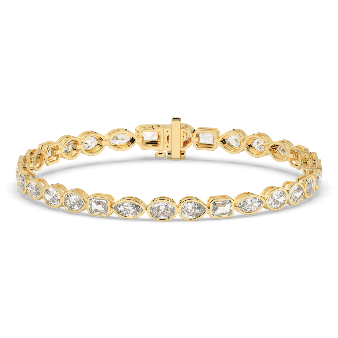 Jana Tennisarmband mit Labordiamanten in verschiedenen Formen mit Zargenfassung aus 585 Gelbgold, Vorderansicht 