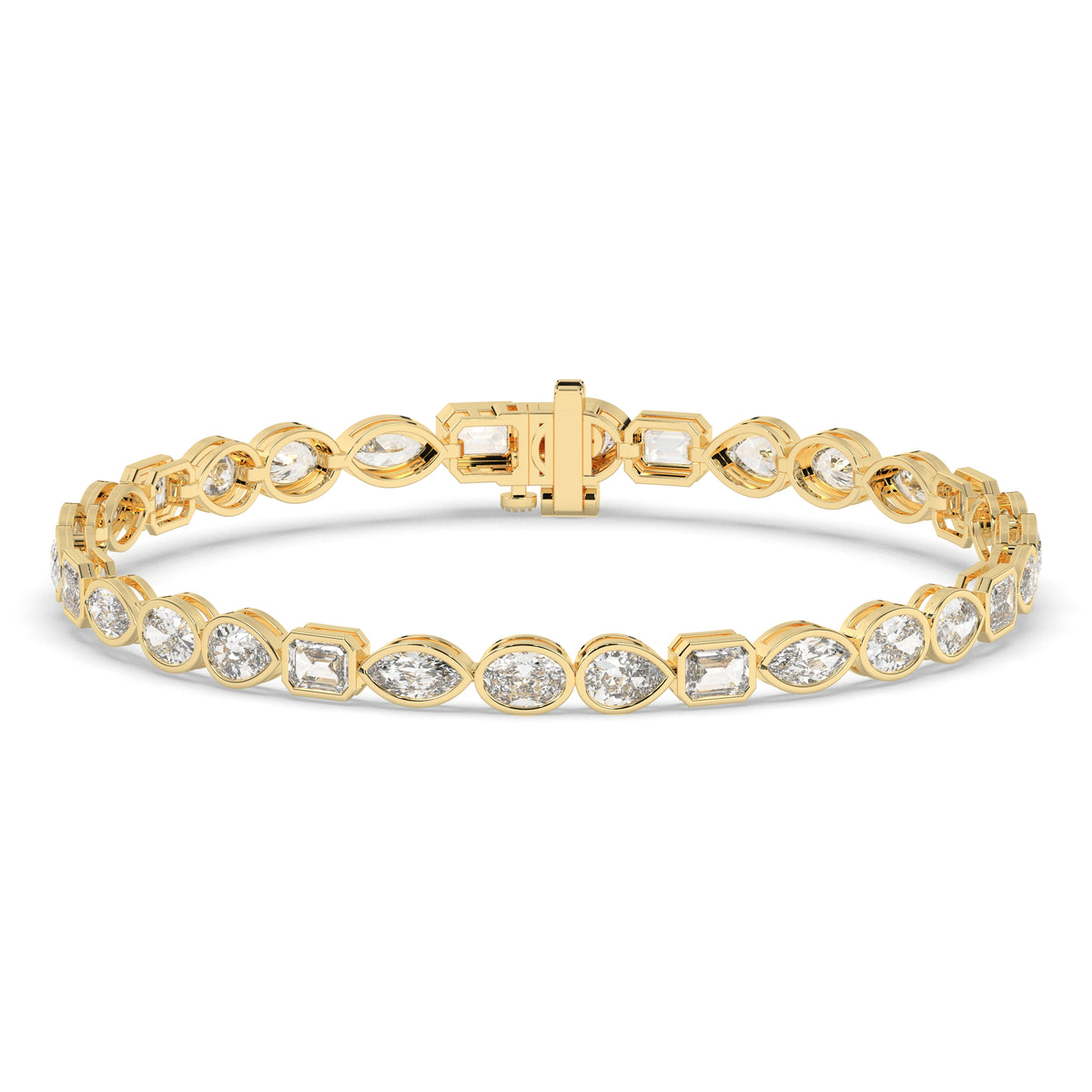 Jana Tennisarmband mit Labordiamanten in verschiedenen Formen mit Zargenfassung aus 585 Gelbgold, Vorderansicht 